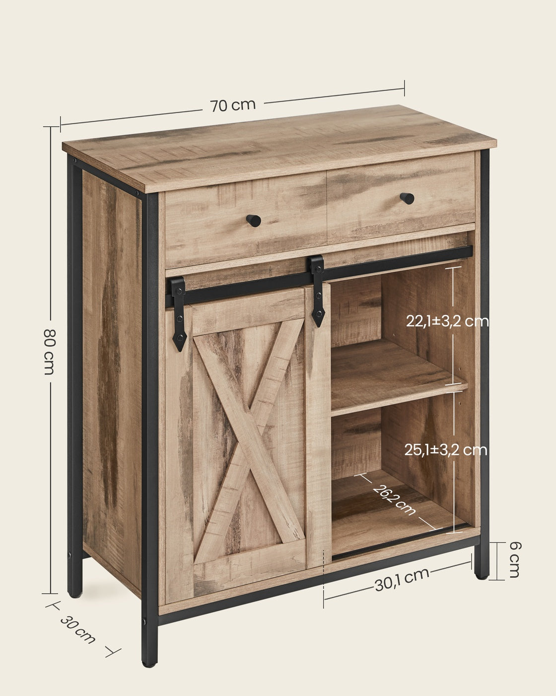 Küchenschrank mit Schiebetür 30 x 70 x 80 cm Landhausstil