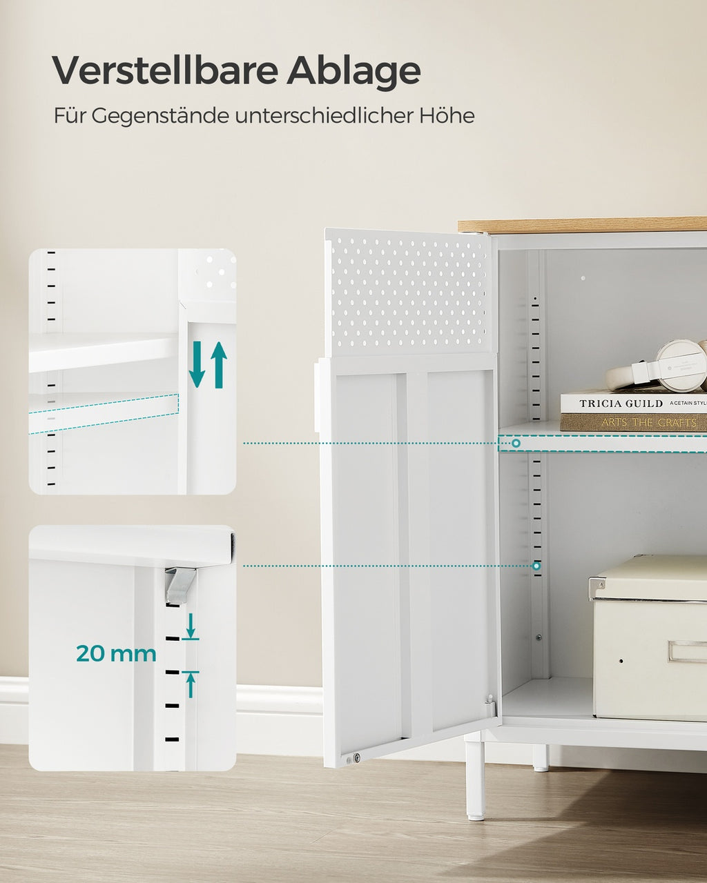 Aufbewahrungsschrank aus Stahl mit Löchern