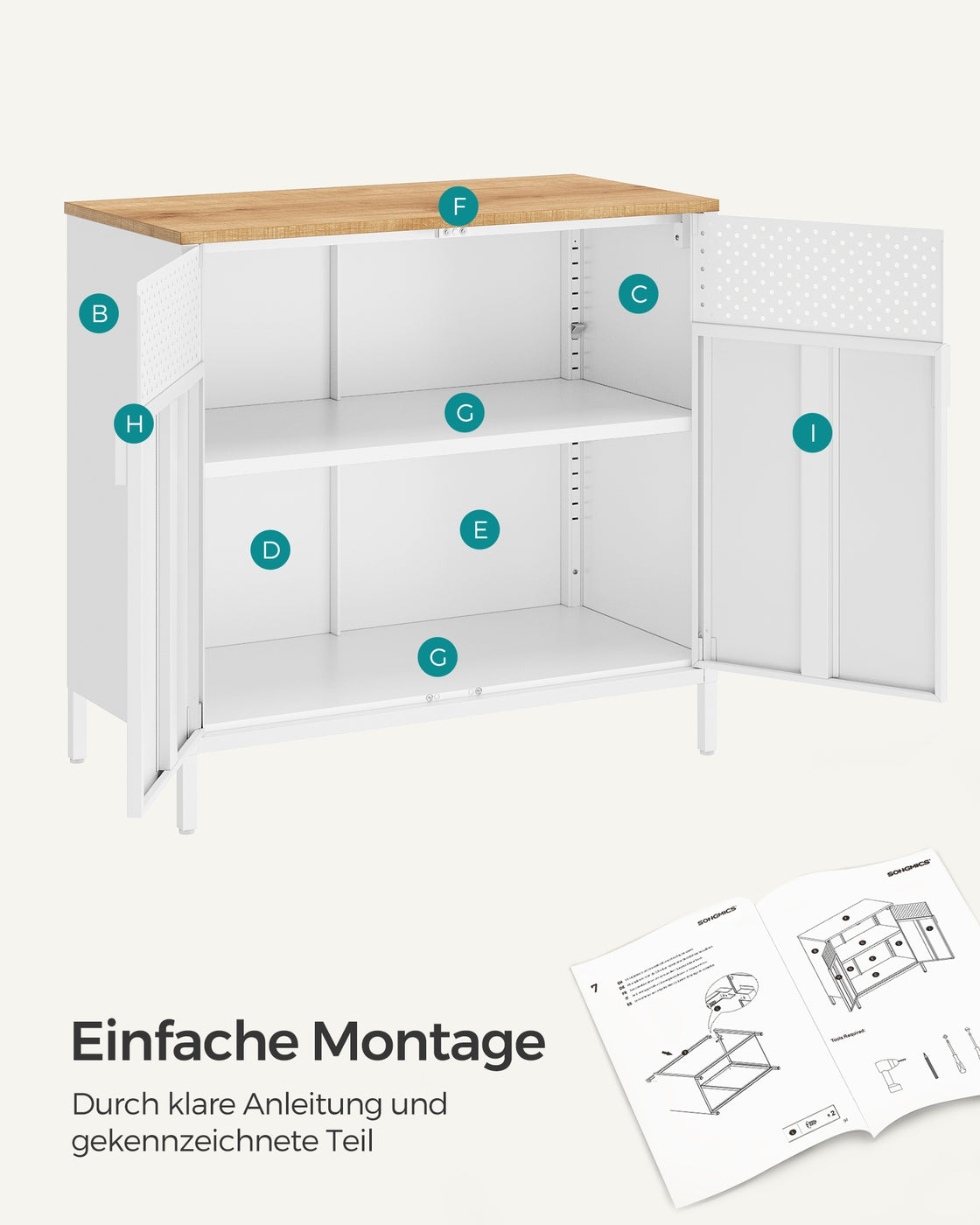 Aufbewahrungsschrank aus Stahl mit Löchern