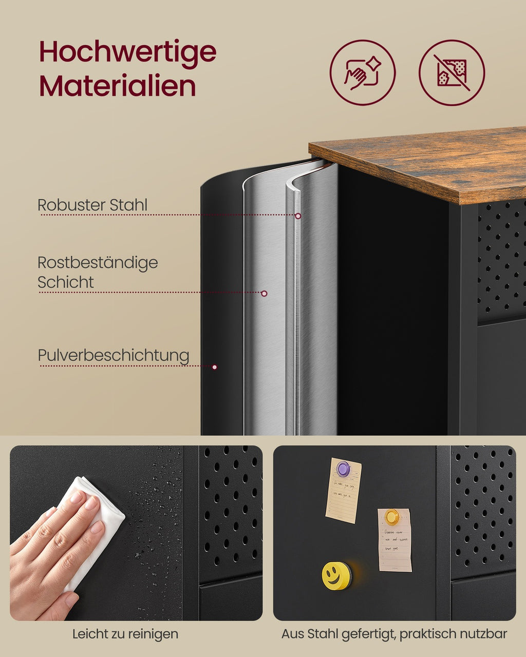 Metallschrank mit verstellbaren Böden und Magnetverschluss