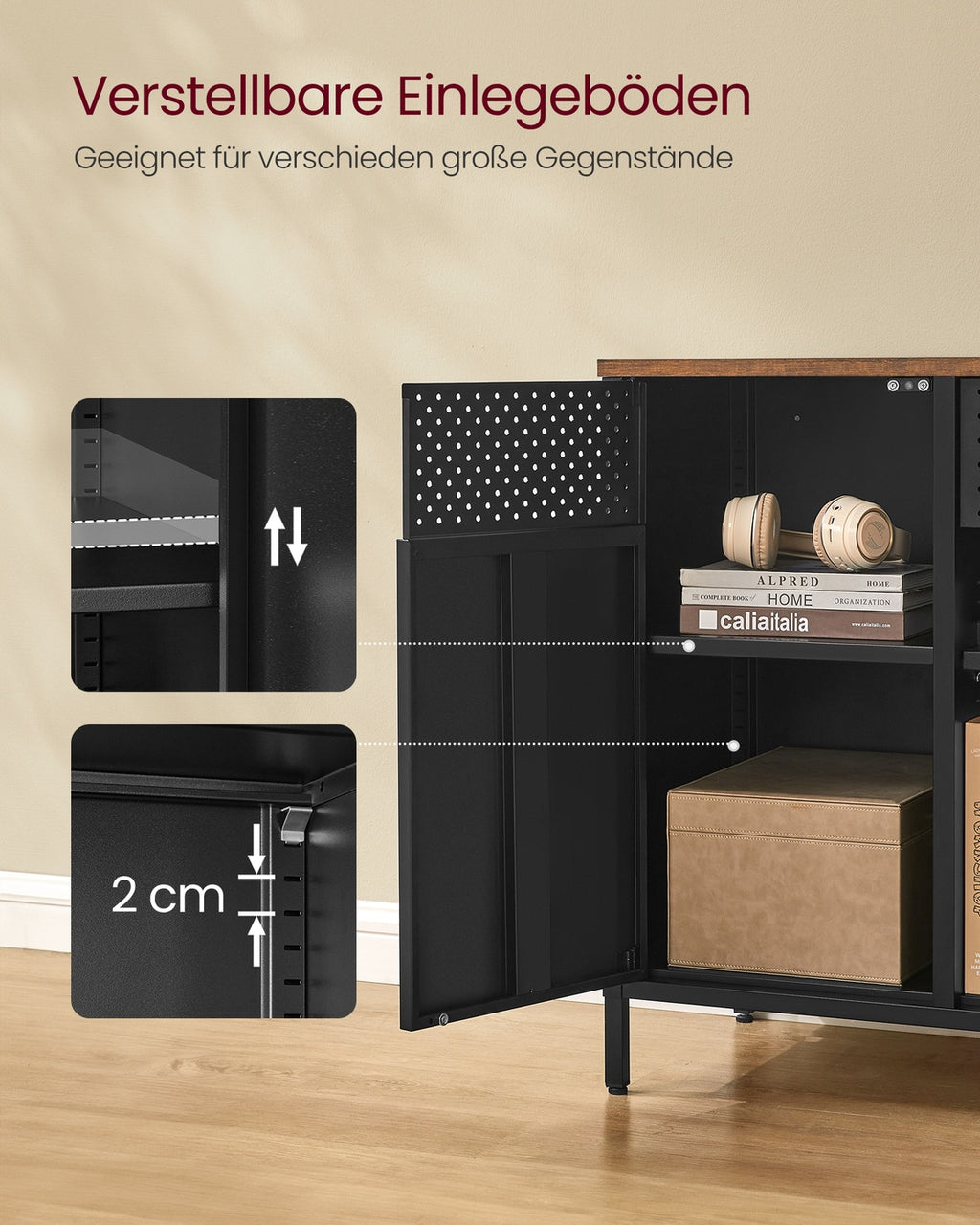 Metallschrank mit verstellbaren Böden und Magnetverschluss