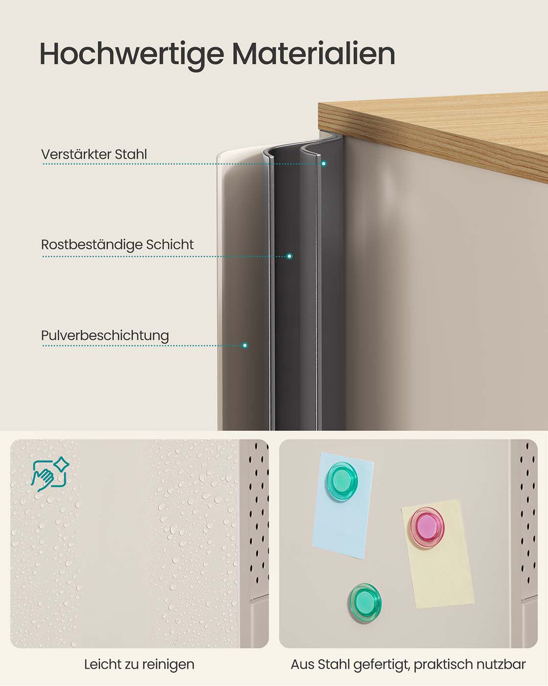 Metallschrank mit verstellbaren Böden und Magnetverschluss