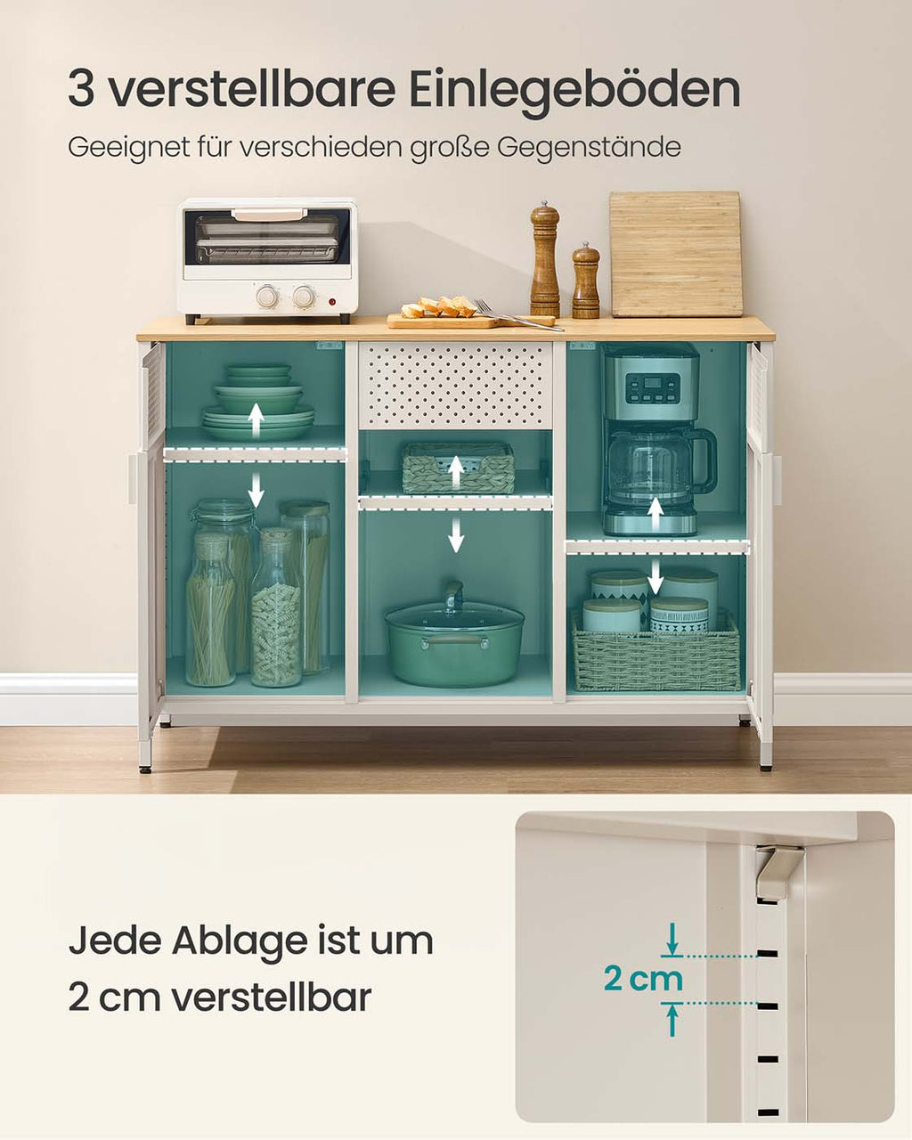 Metallschrank mit verstellbaren Böden und Magnetverschluss