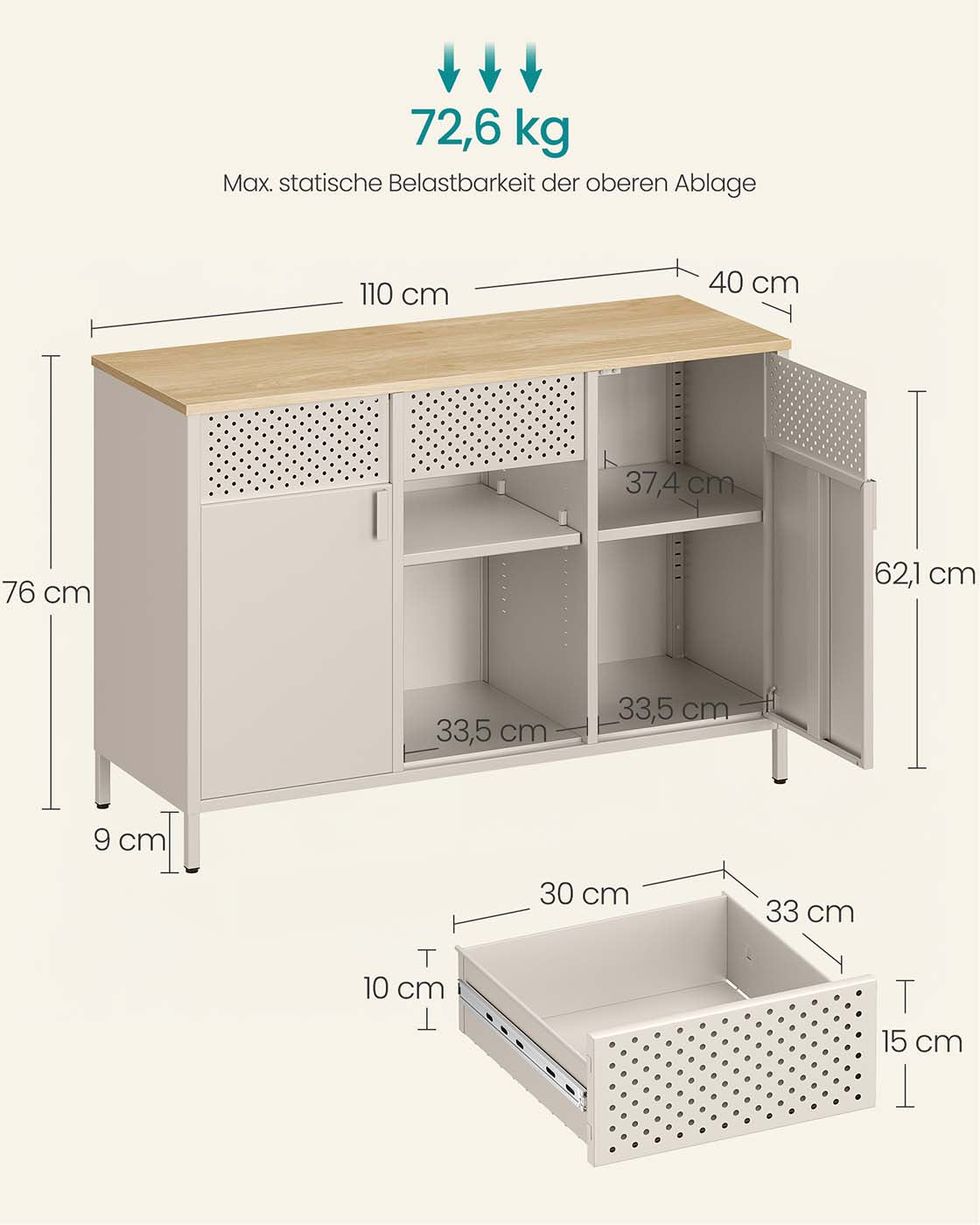 Metallschrank mit verstellbaren Böden und Magnetverschluss