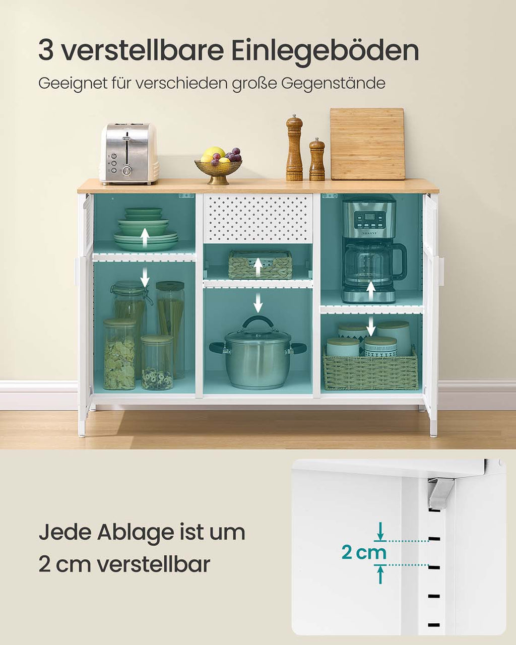 Metallschrank mit verstellbaren Böden und Magnetverschluss