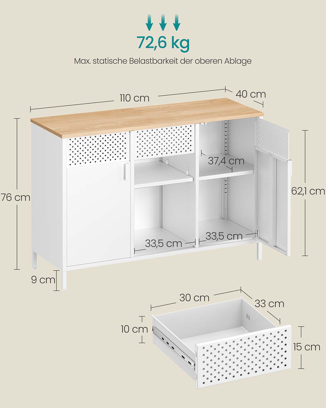 Metallschrank mit verstellbaren Böden und Magnetverschluss
