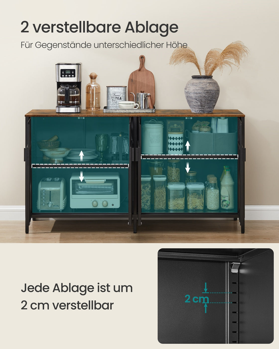 Aufbewahrungsschrank mit 4 Türen tintenschwarz-vintagebraun