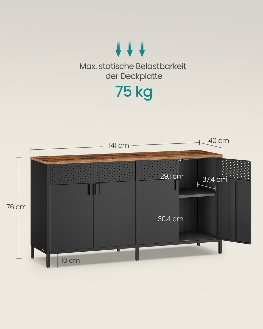 Aufbewahrungsschrank mit 4 Türen tintenschwarz-vintagebraun