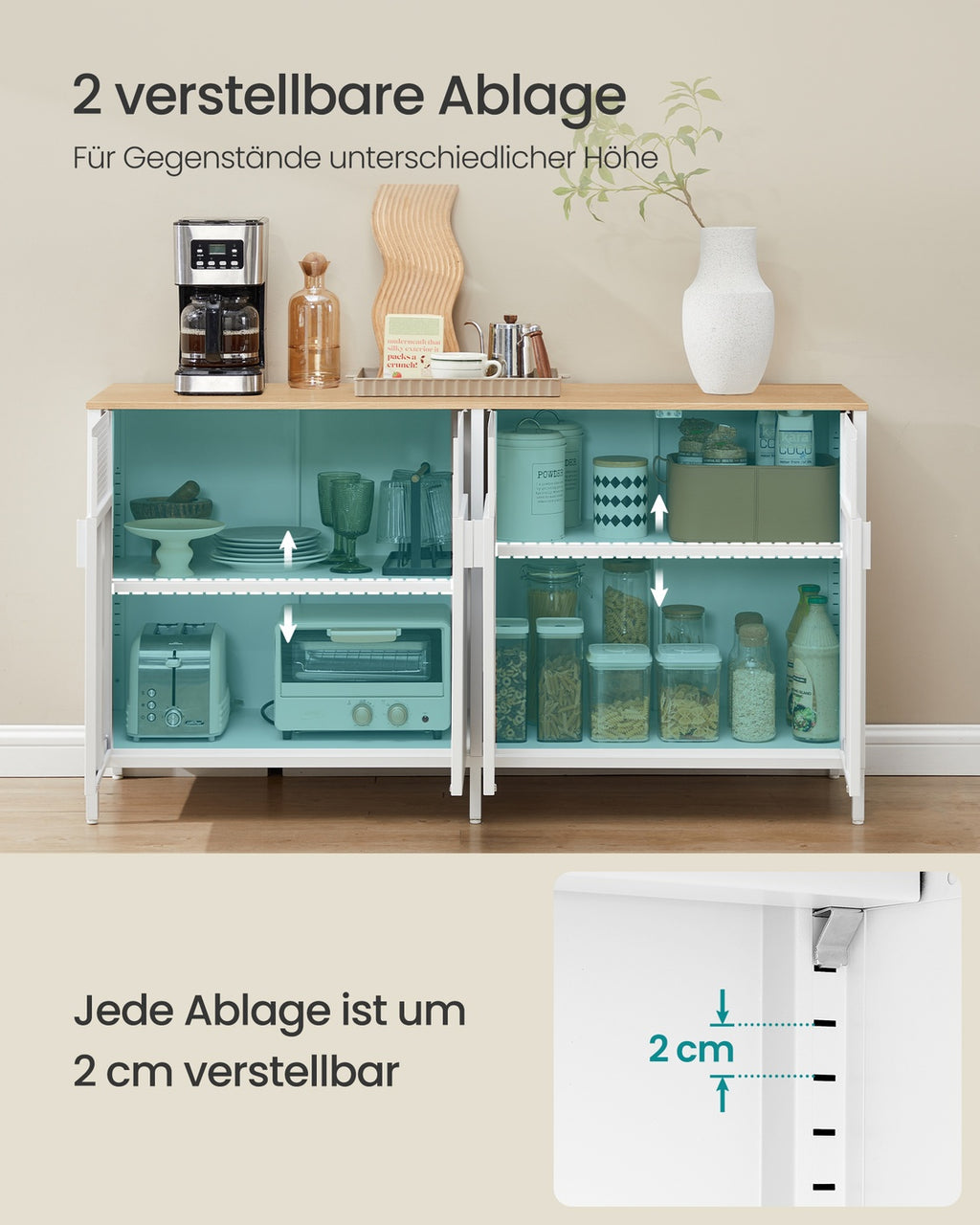 Aufbewahrungsschrank mit 4 Türen wolkenweiß-eichenbeige