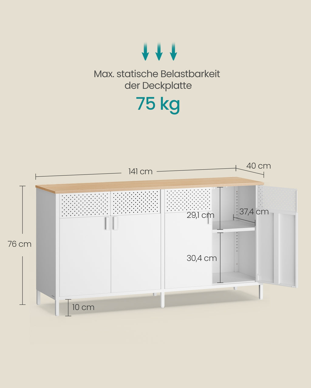 Aufbewahrungsschrank mit 4 Türen wolkenweiß-eichenbeige