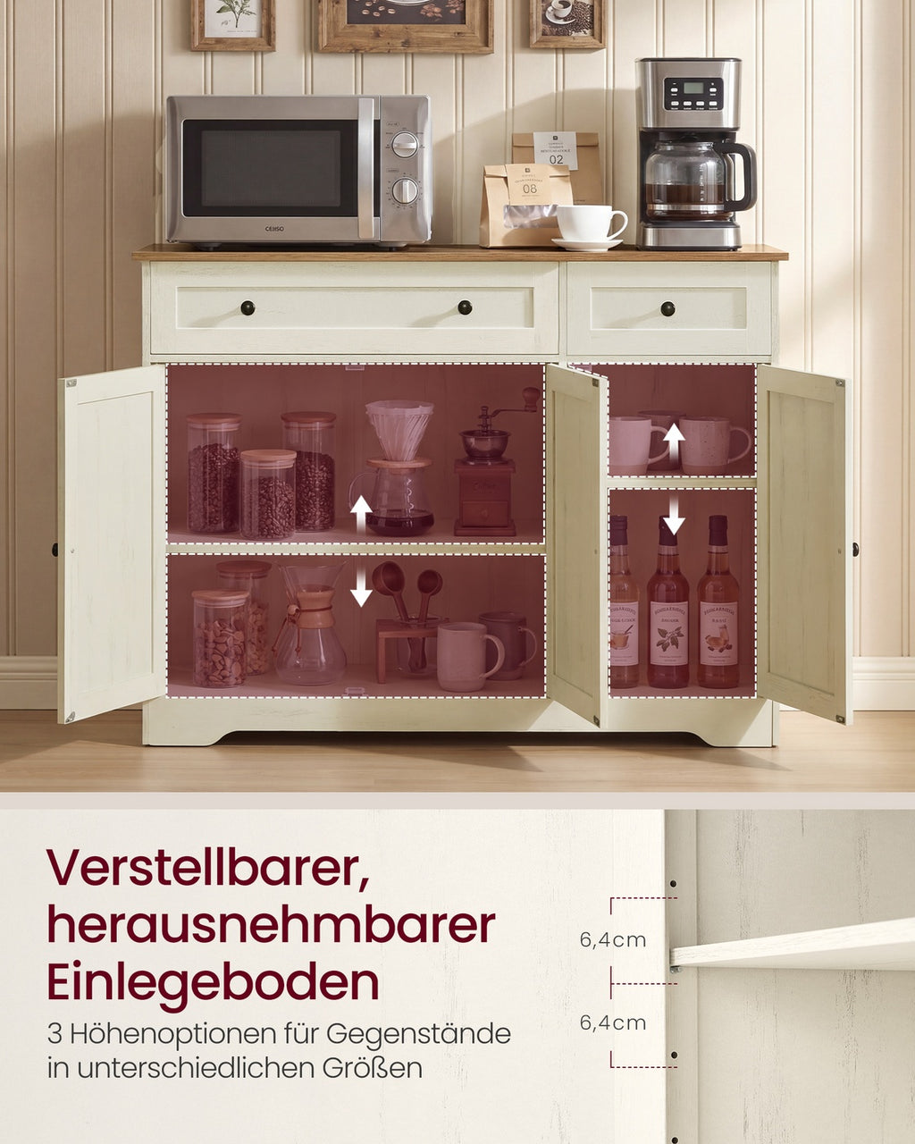 Küchenschrank vintageweiß 40x106,8x80 cm Landhausstil 3 Türen