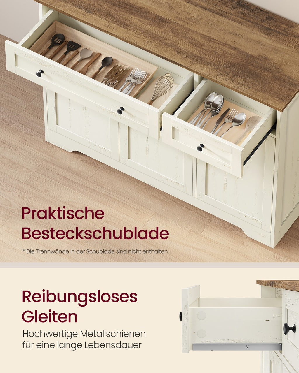 Küchenschrank vintageweiß 40x106,8x80 cm Landhausstil 3 Türen