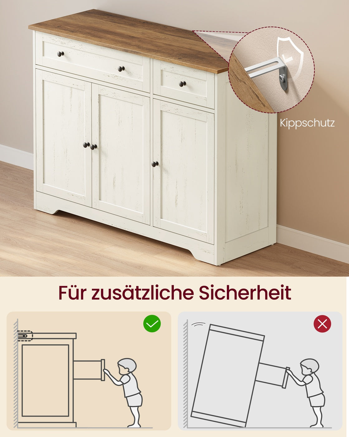 Küchenschrank vintageweiß 40x106,8x80 cm Landhausstil 3 Türen