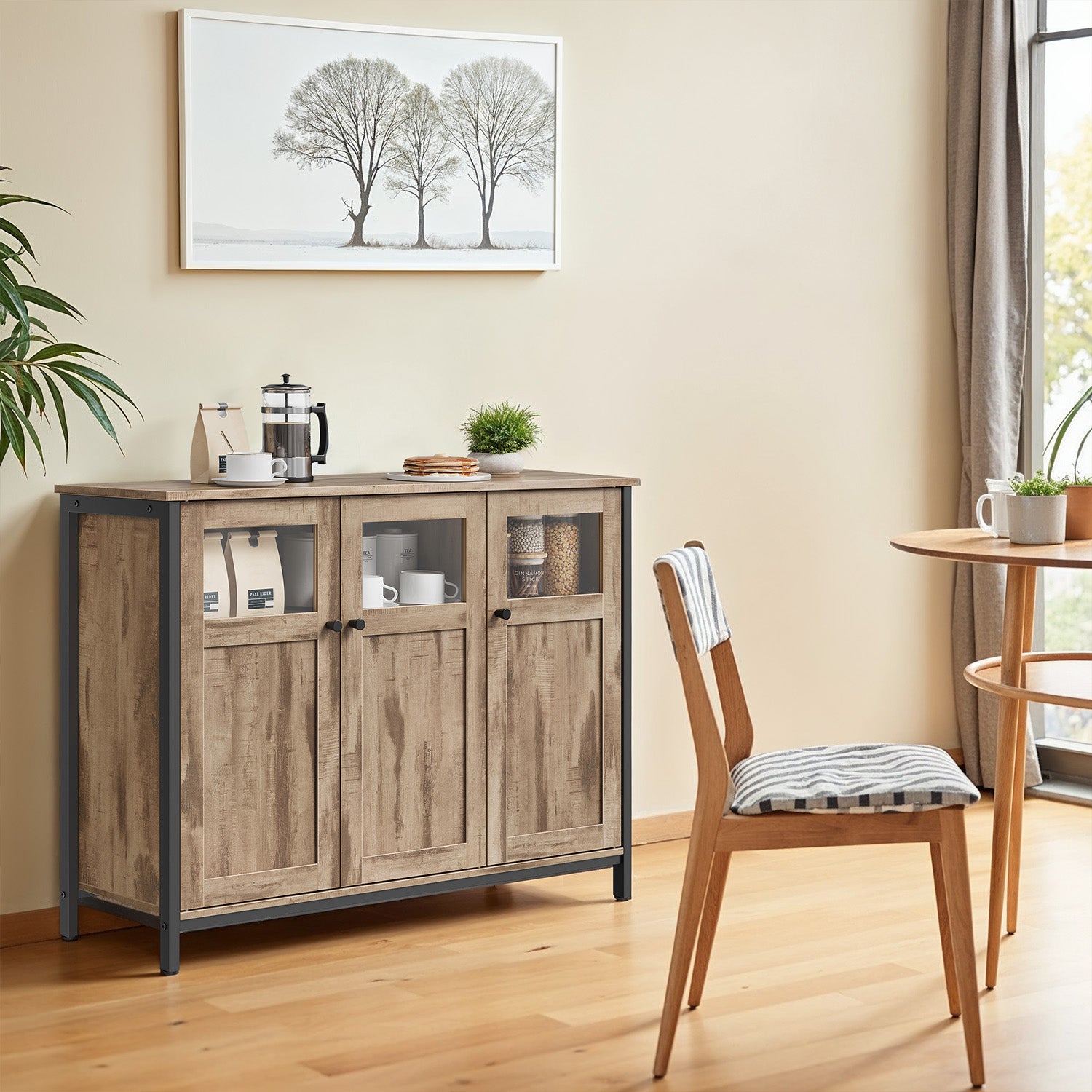 Sideboard mit Glastüren kamelbraun-tintenschwarz