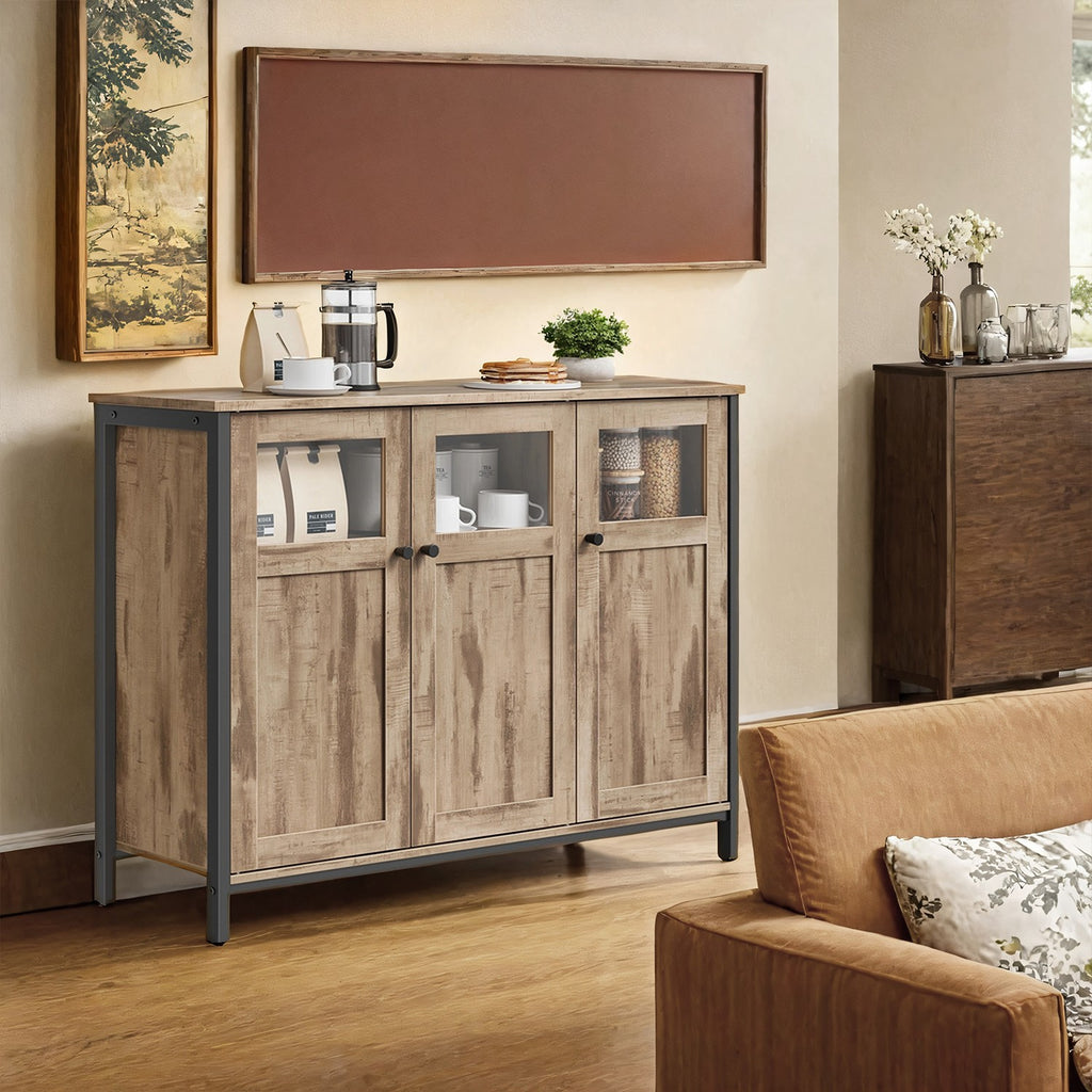 Sideboard mit Glastüren kamelbraun-tintenschwarz