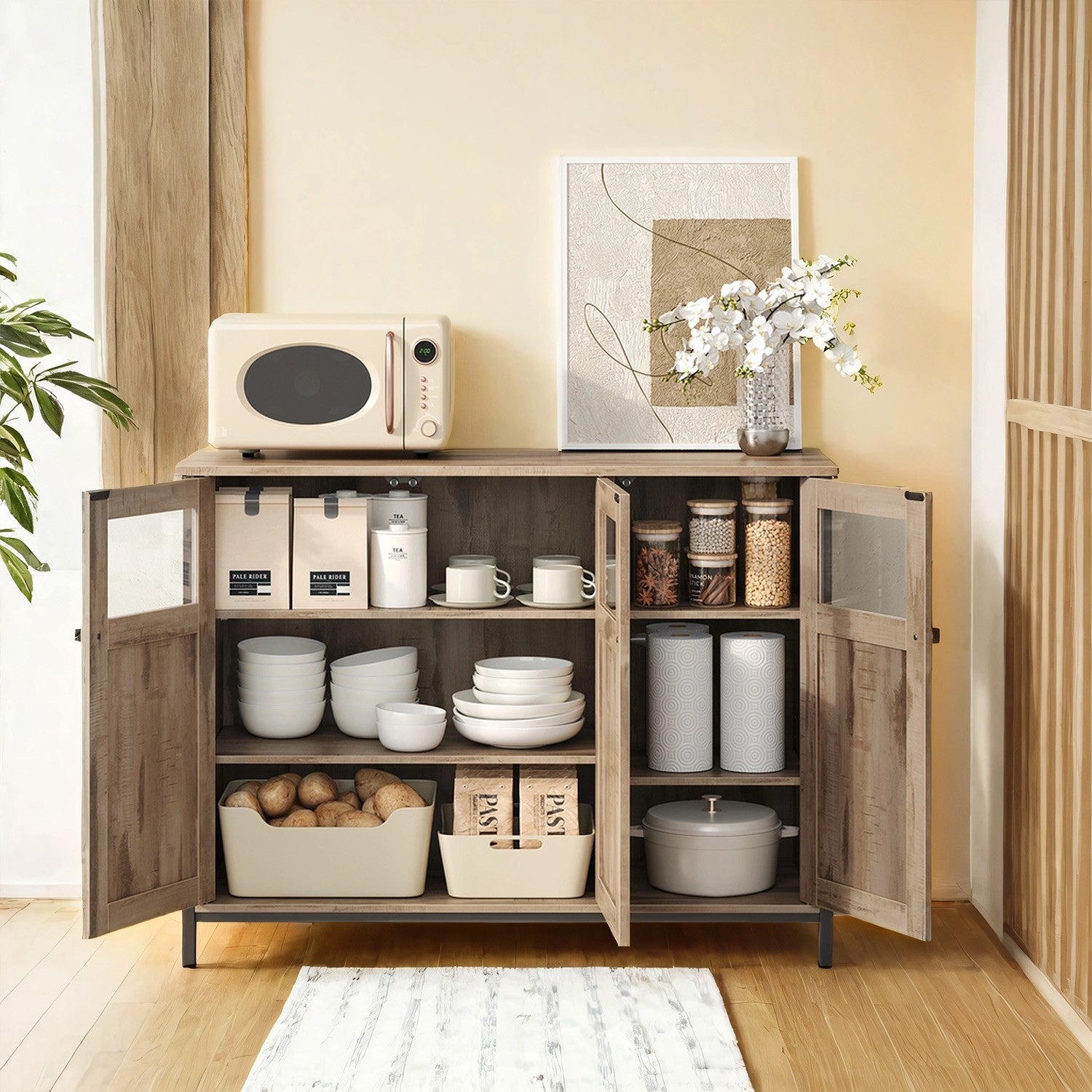 Sideboard mit Glastüren kamelbraun-tintenschwarz