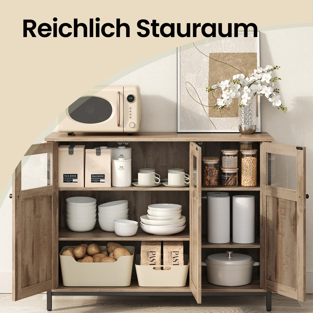 Sideboard mit Glastüren kamelbraun-tintenschwarz