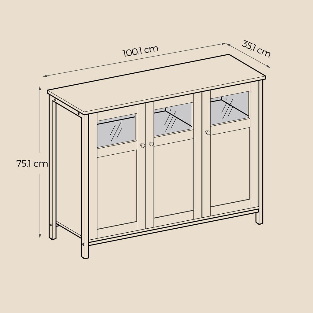 Sideboard mit Glastüren kamelbraun-tintenschwarz