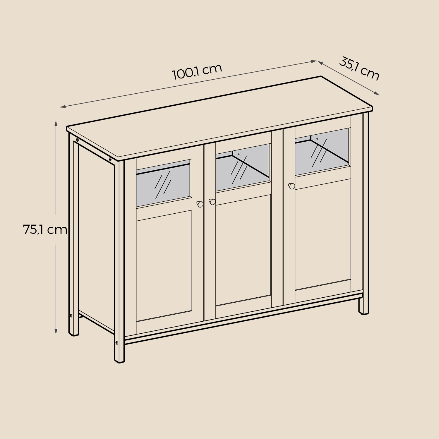Sideboard mit Glastüren kamelbraun-tintenschwarz