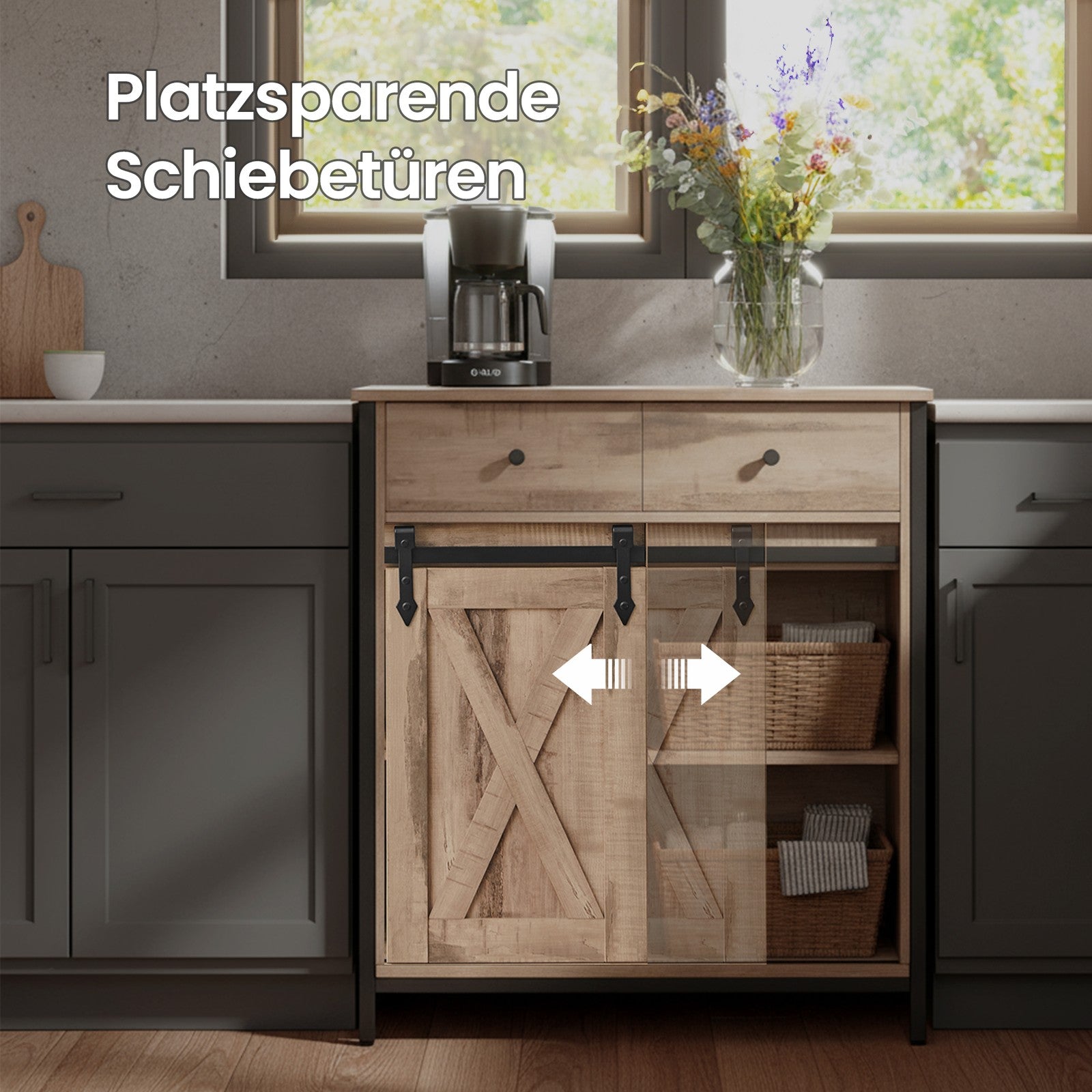 Sideboard mit Schiebetür, Aufbewahrungsschrank für Wohnzimmer, freistehender TV-Schrank