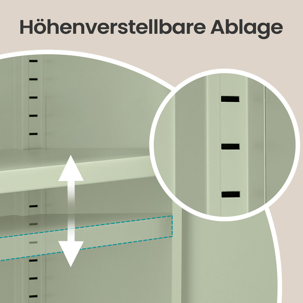 Metallschrank mit Doppeltür, Aufbewahrungsschrank für Wohnzimmer, grün-eichenfarben