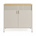 Metallschrank mit Doppeltür, Aufbewahrungsschrank für Wohnzimmer, sandbeige-naturbeige