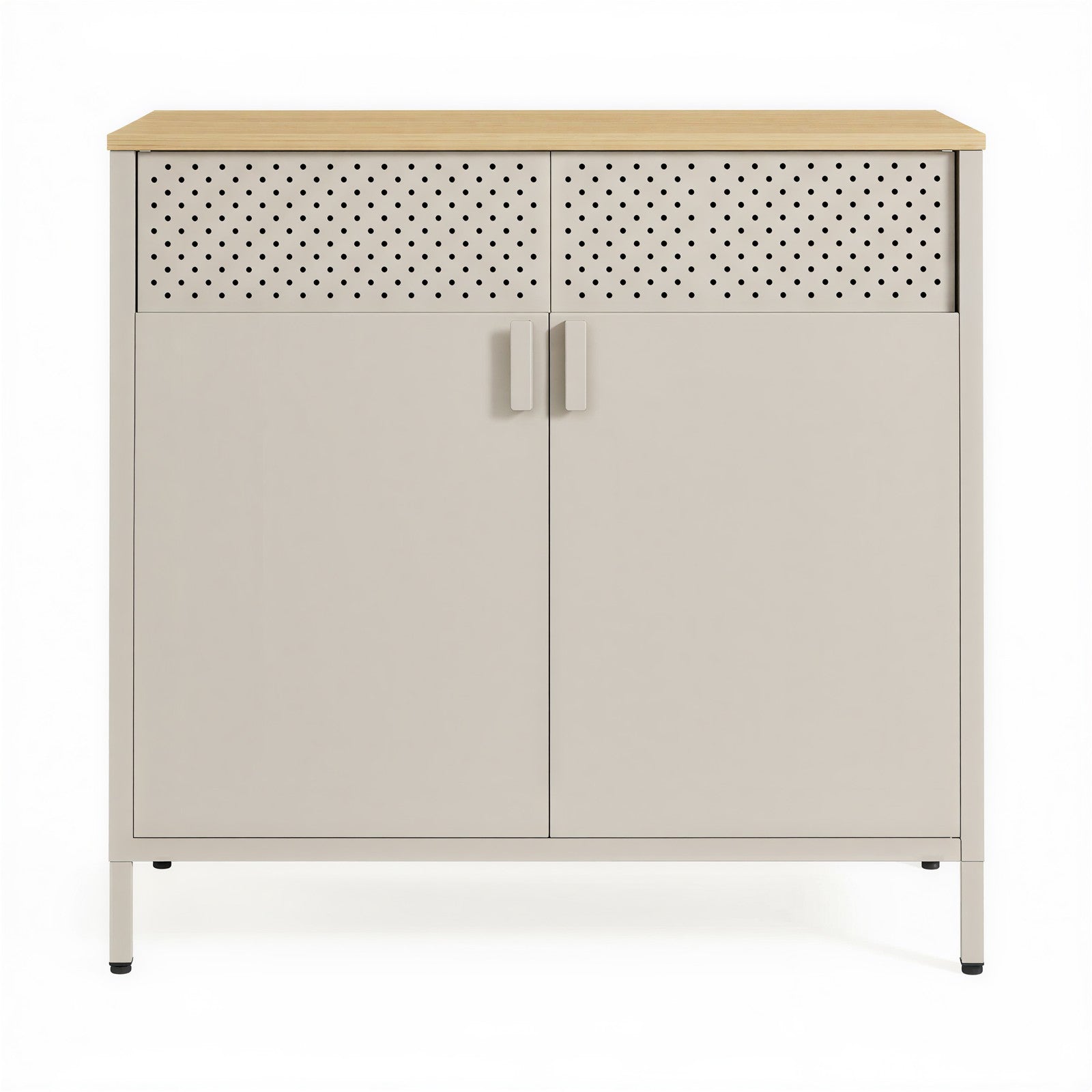 Metallschrank mit Doppeltür, Aufbewahrungsschrank für Wohnzimmer, sandbeige-naturbeige