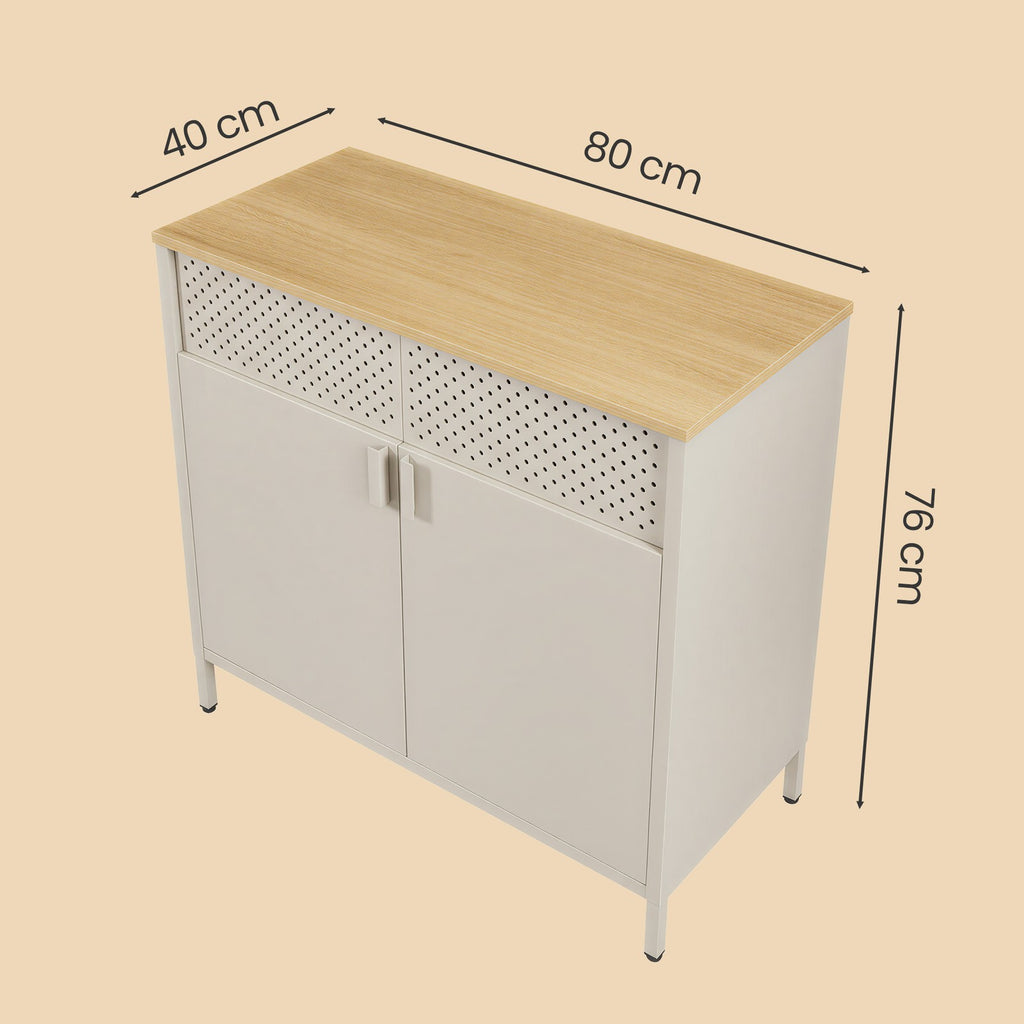 Metallschrank mit Doppeltür, Aufbewahrungsschrank für Wohnzimmer, sandbeige-naturbeige