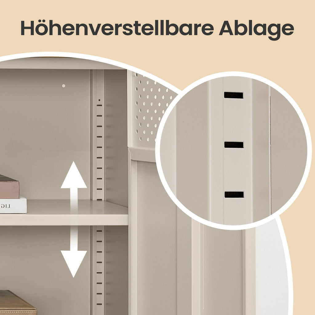 Metallschrank mit Doppeltür, Aufbewahrungsschrank für Wohnzimmer, sandbeige-naturbeige