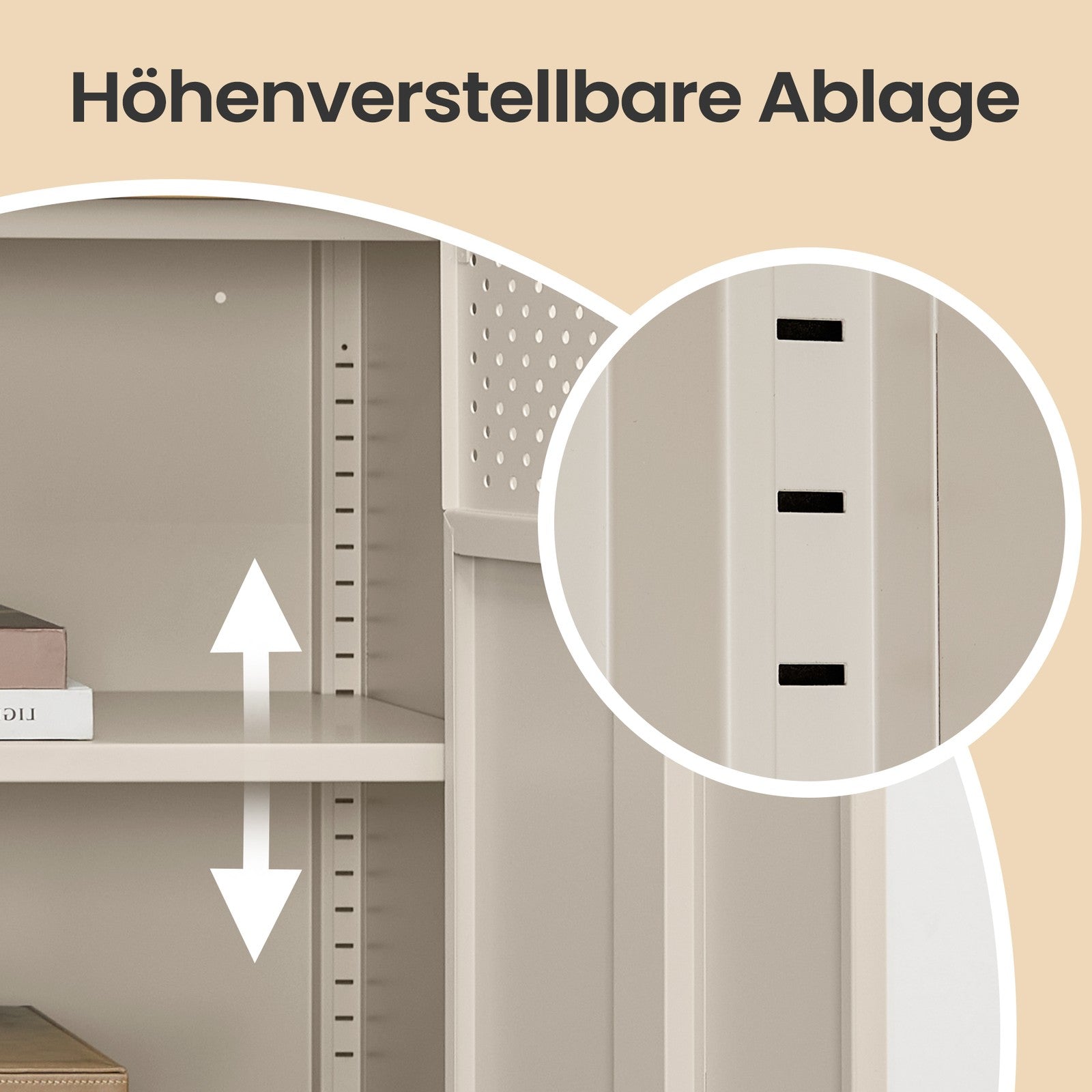 Metallschrank mit Doppeltür, Aufbewahrungsschrank für Wohnzimmer, sandbeige-naturbeige