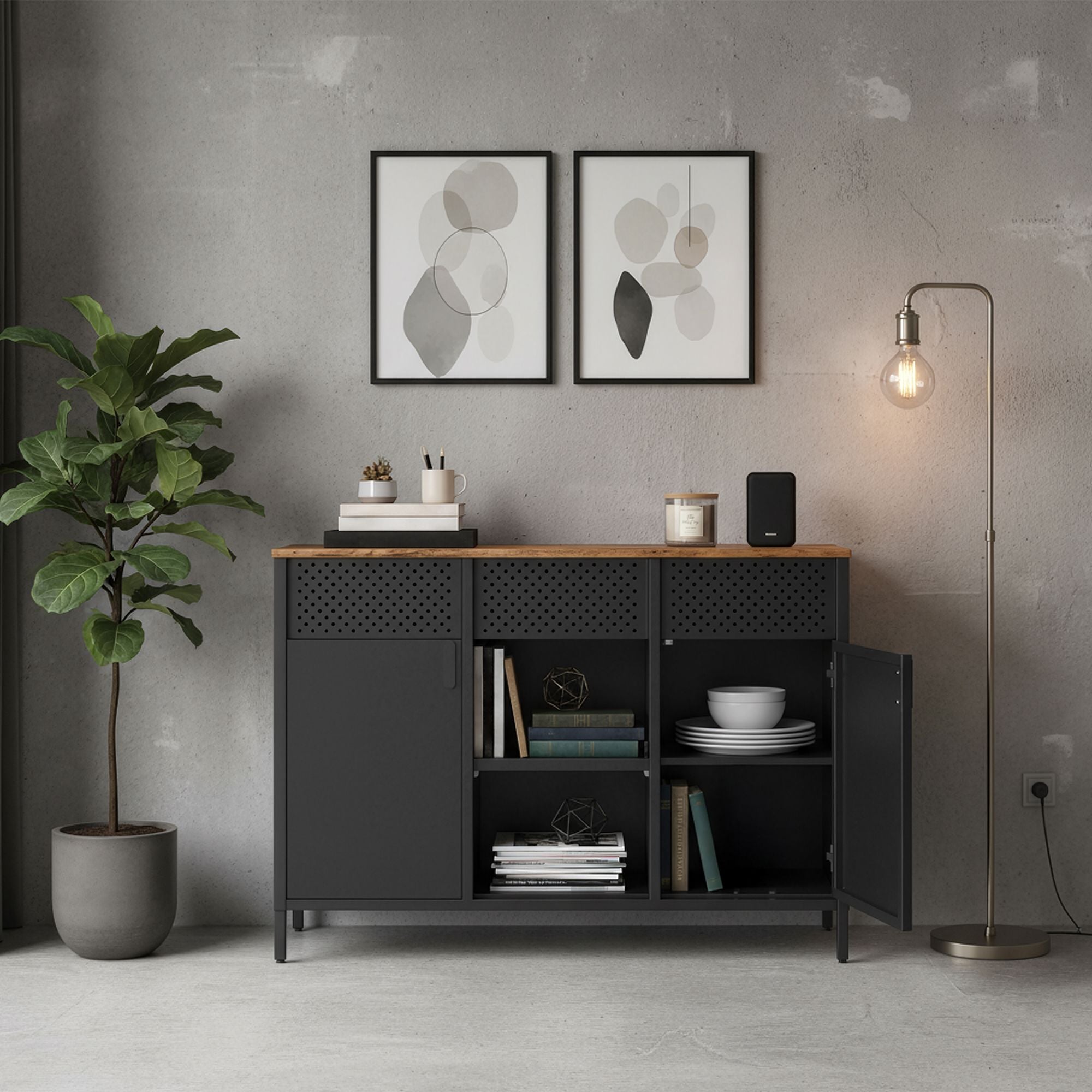 Sideboard, Aufbewahrungsschrank mit Doppeltür, Magnetverschluss
