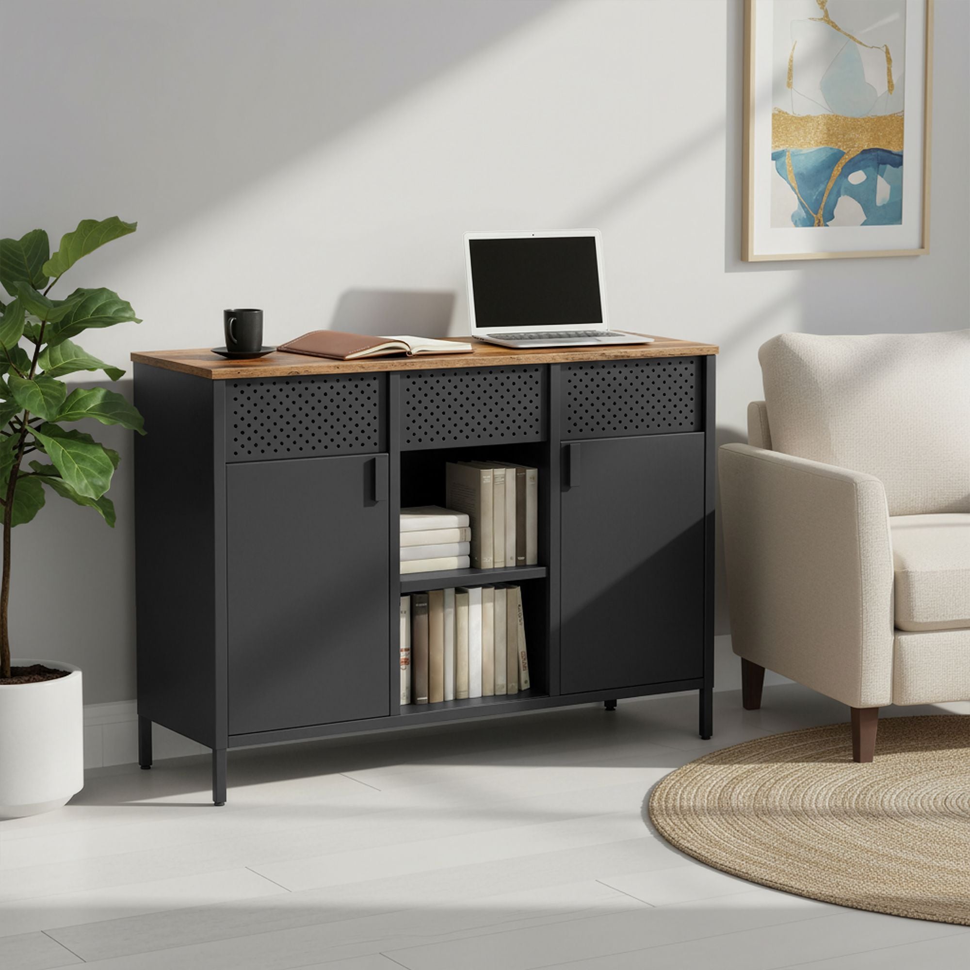 Sideboard, Aufbewahrungsschrank mit Doppeltür, Magnetverschluss