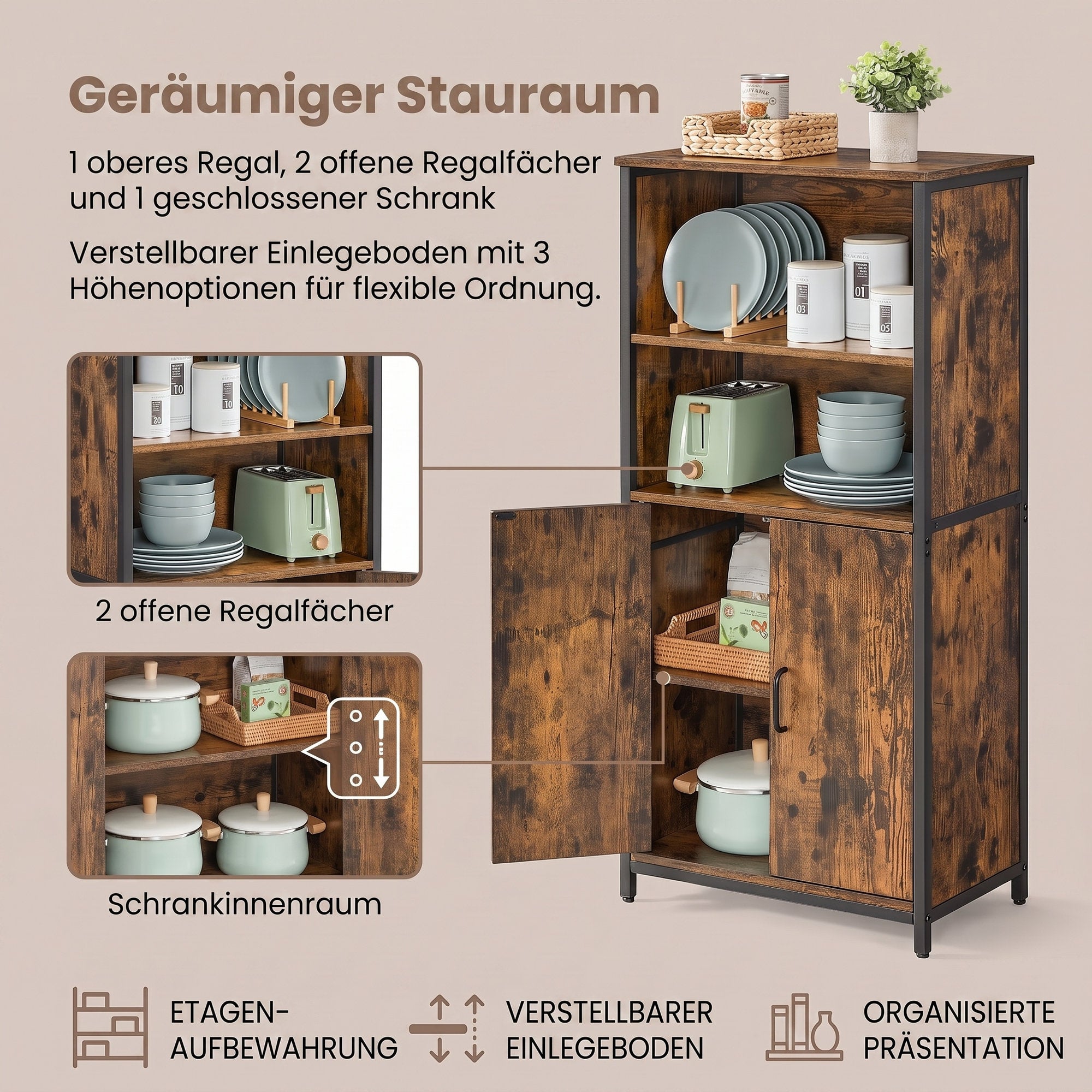 Regal mit 2 Fächern, Bücherregal, mit verstellbaren Ablagen