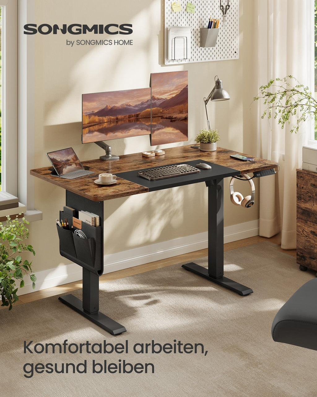 Höhenverstellbarer Schreibtisch vintagebraun-schwarz