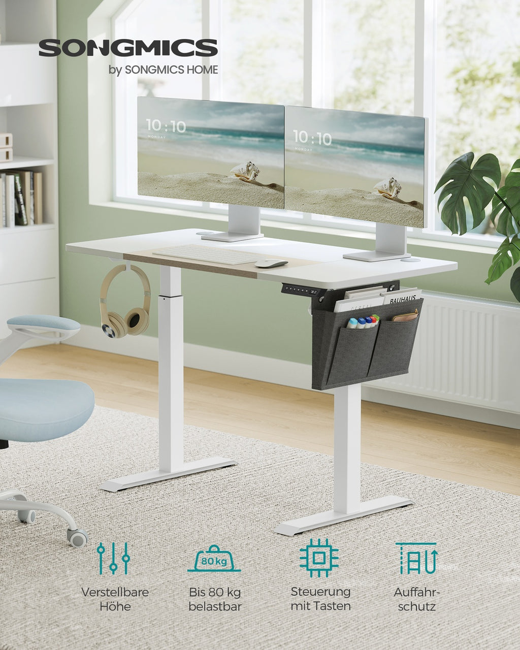 Höhenverstellbarer Schreibtisch mit 60 x 120 cm Platte