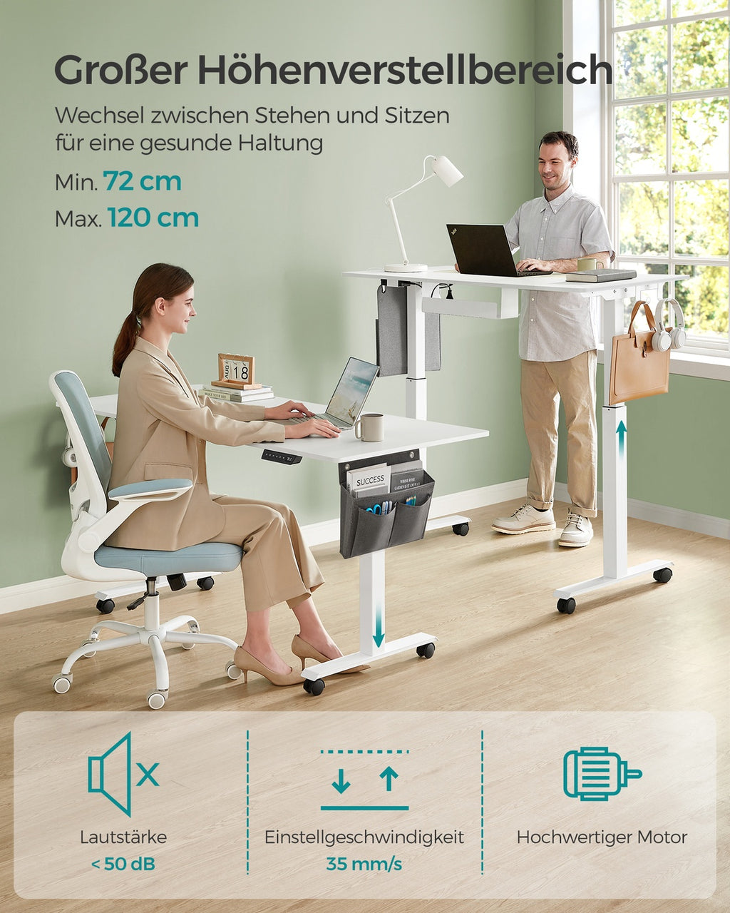 Höhenverstellbarer Schreibtisch mit 60 x 120 cm Platte