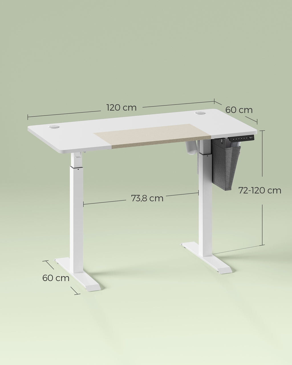 Höhenverstellbarer Schreibtisch mit 60 x 120 cm Platte