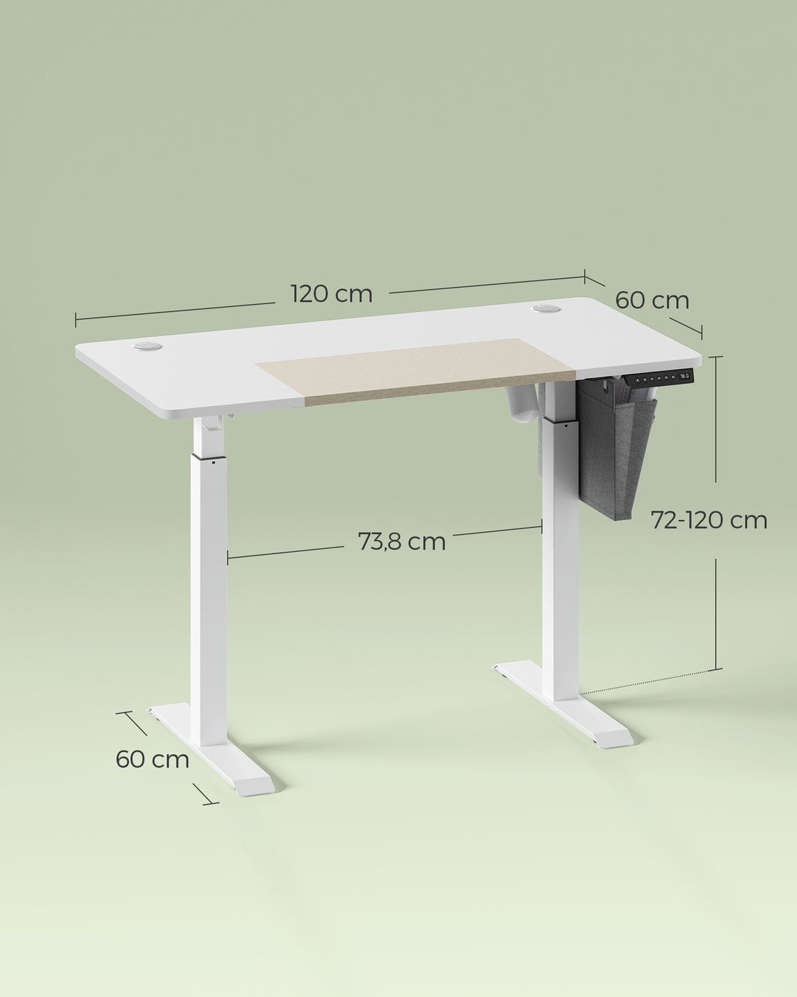 Höhenverstellbarer Schreibtisch mit 60 x 120 cm Platte