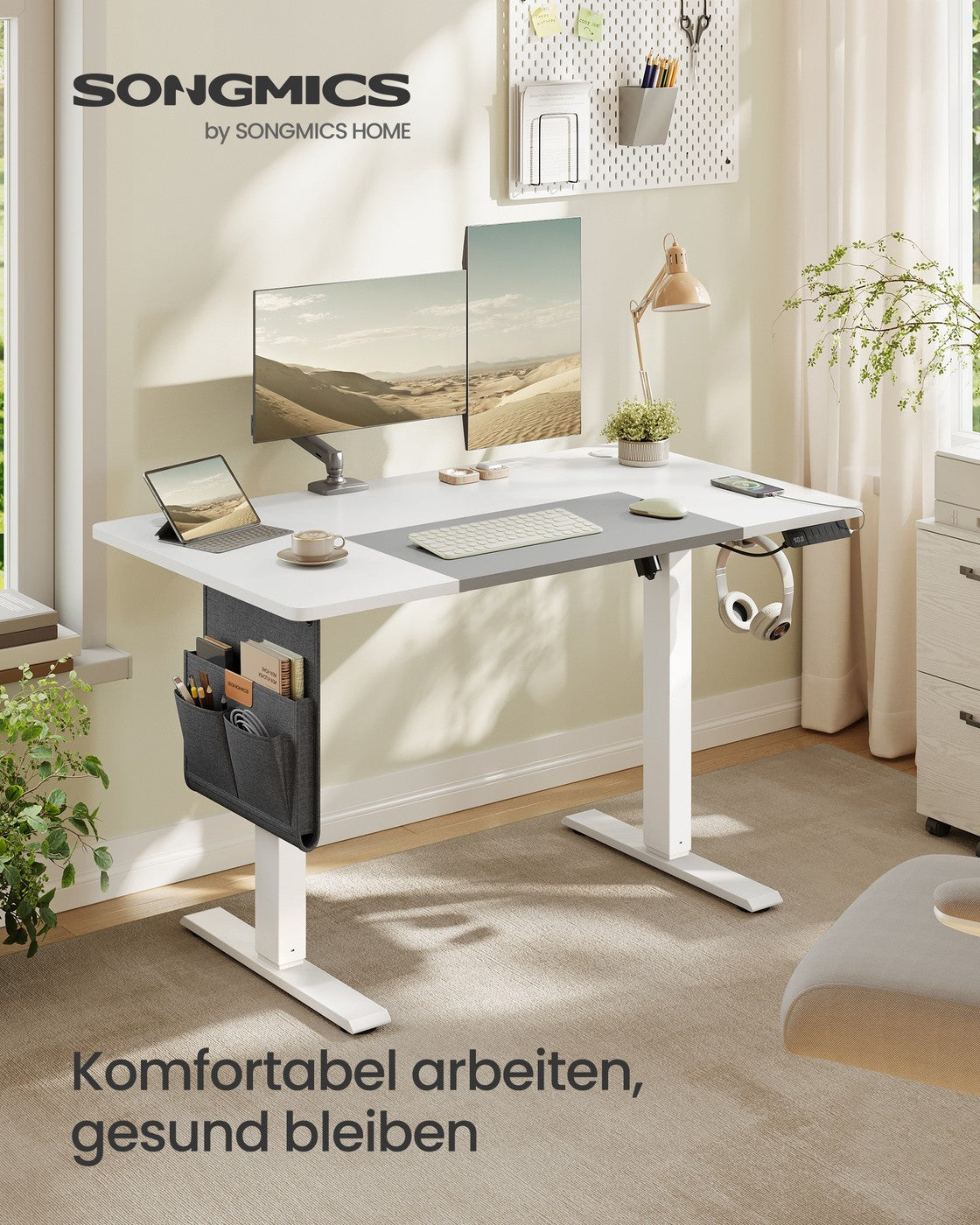 Höhenverstellbarer Schreibtisch elektrisch basisweiß-taubengrau