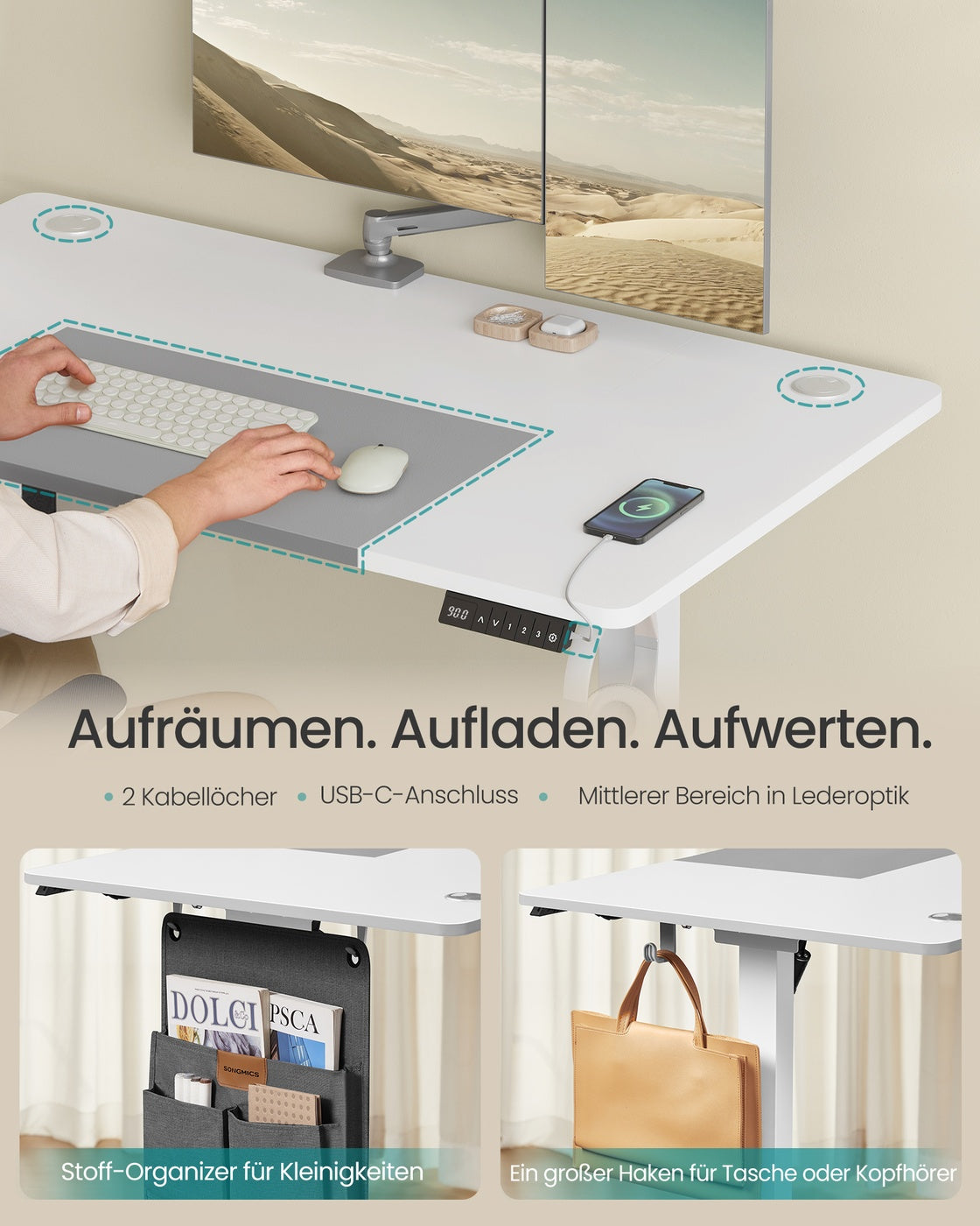 Höhenverstellbarer Schreibtisch elektrisch basisweiß-taubengrau
