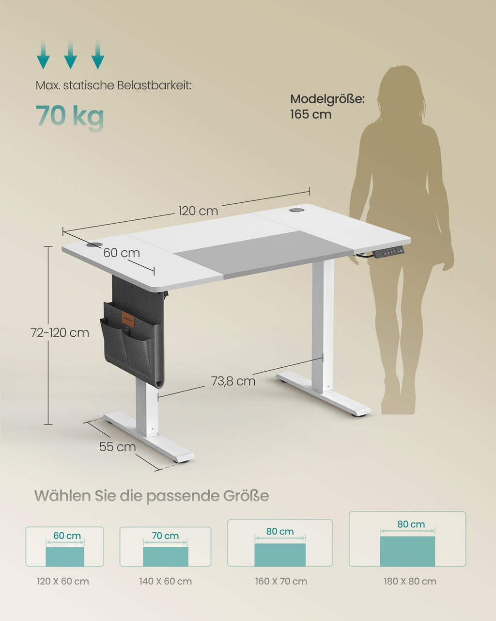 Höhenverstellbarer Schreibtisch elektrisch basisweiß-taubengrau
