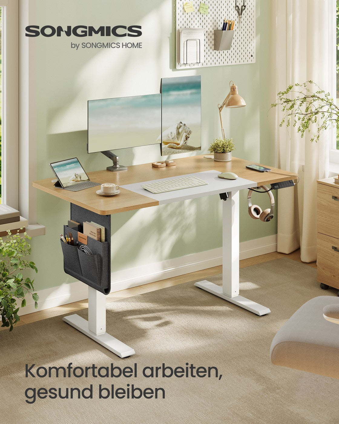 Höhenverstellbarer Schreibtisch elektrisch pastellgelb-basisweiß