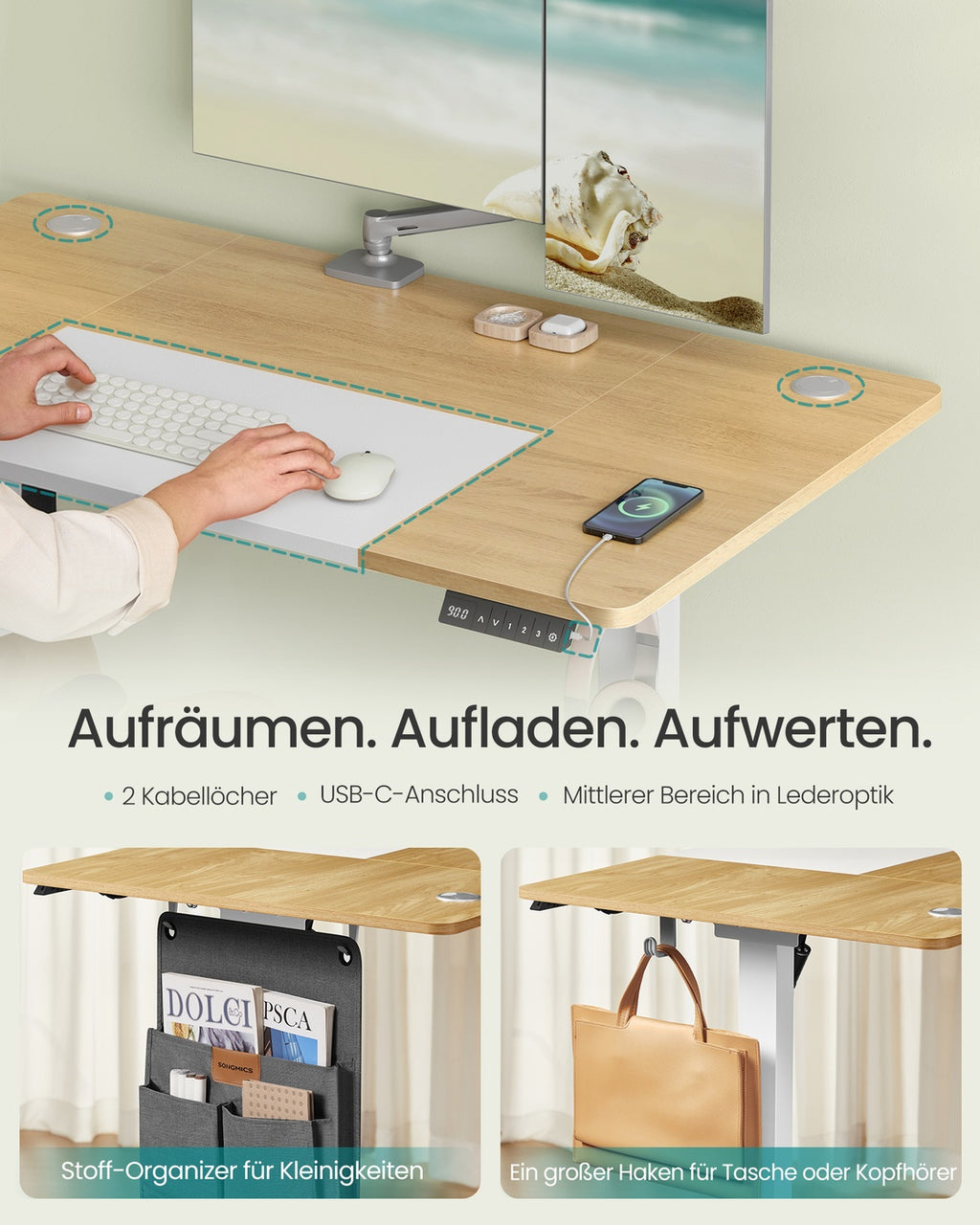 Höhenverstellbarer Schreibtisch elektrisch pastellgelb-basisweiß
