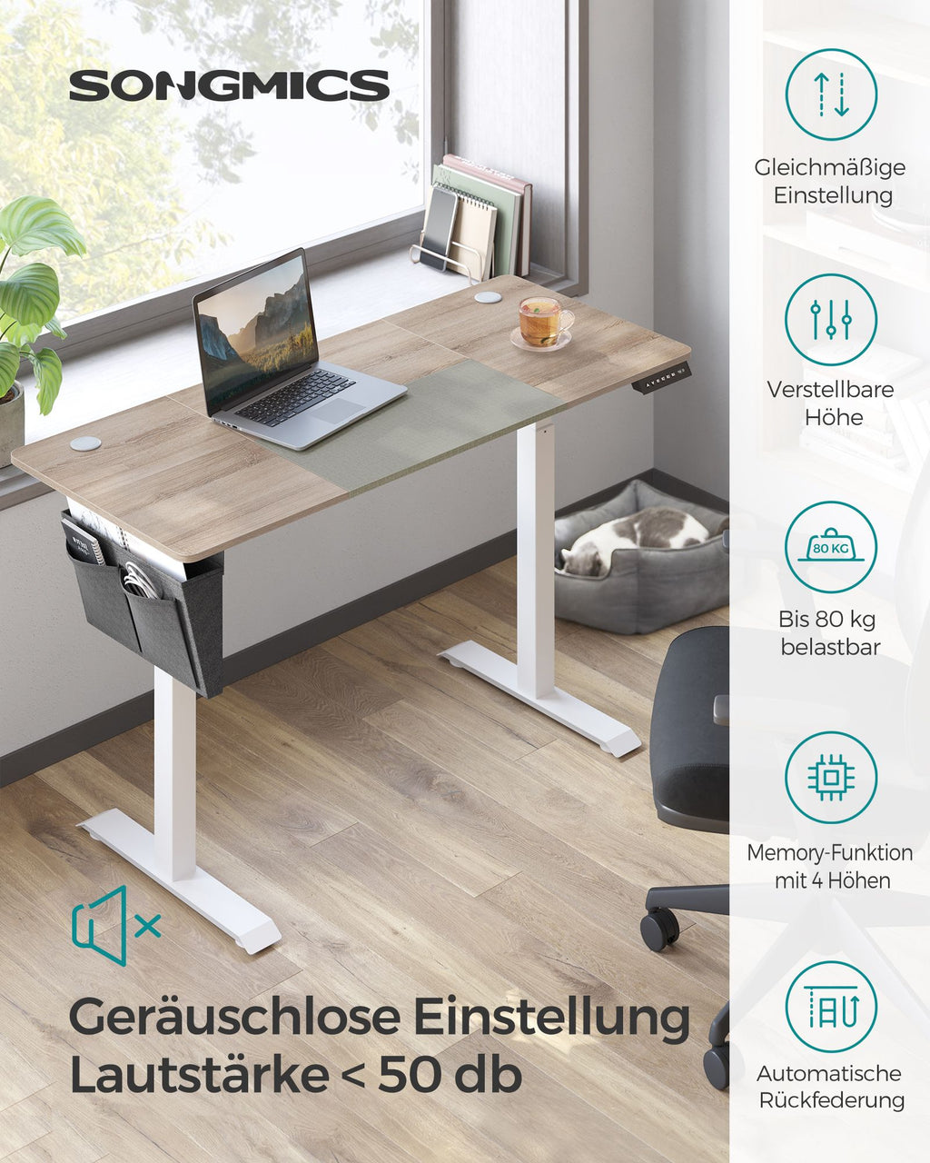 Höhenverstellbarer Schreibtisch mit 60 x 140 cm Platte