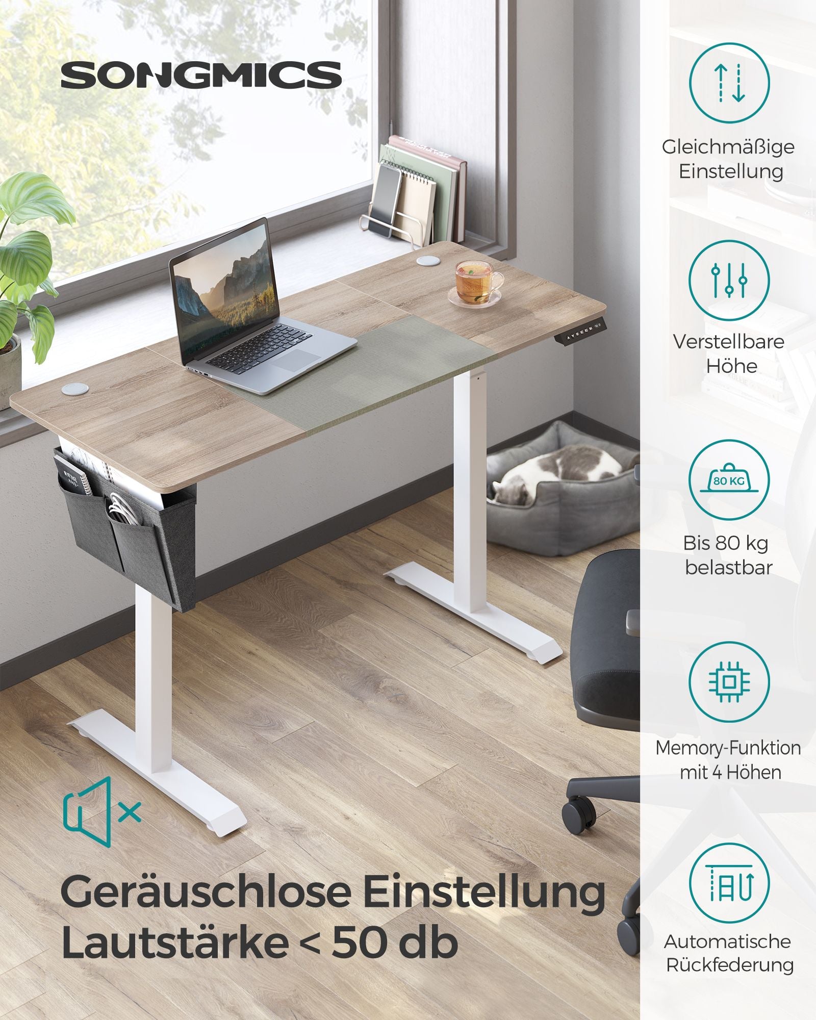 Höhenverstellbarer Schreibtisch mit 60 x 140 cm Platte