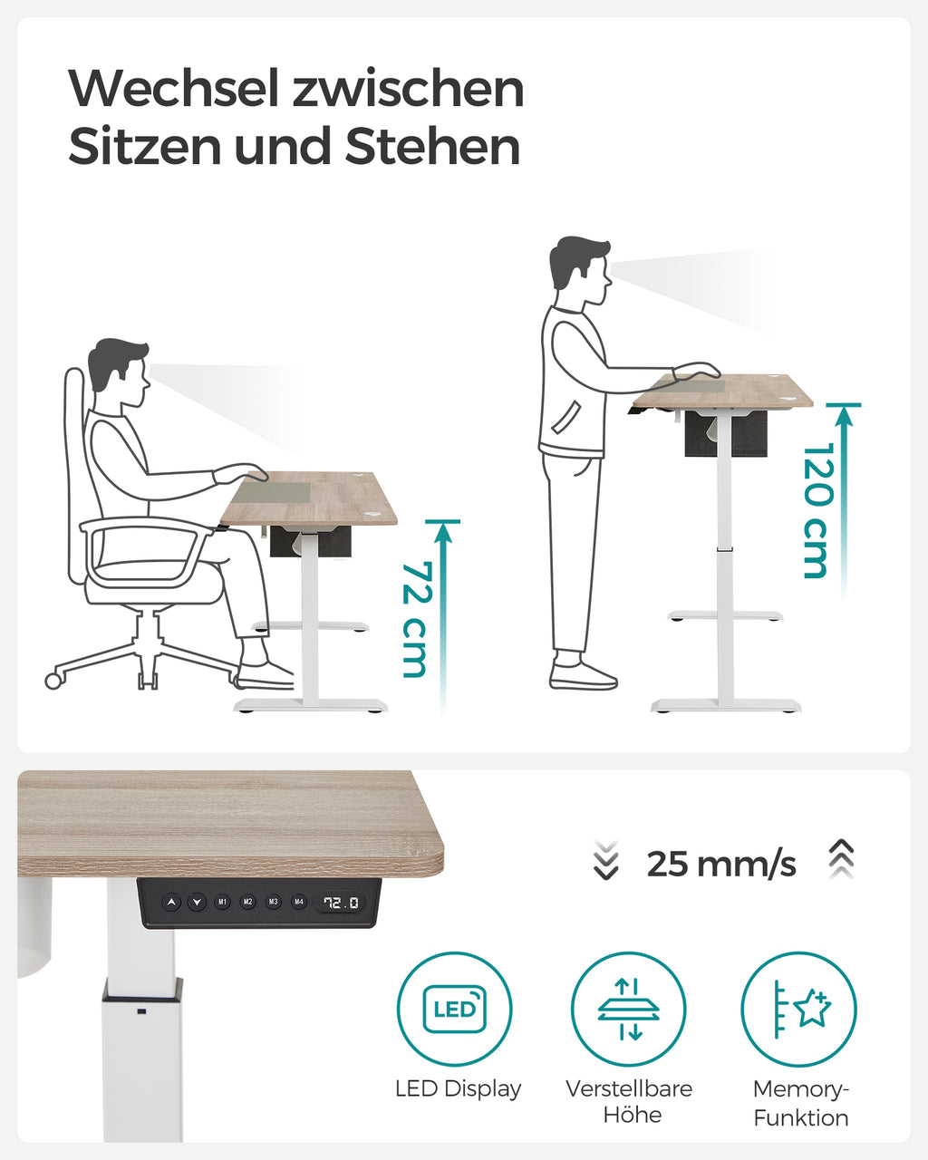 Höhenverstellbarer Schreibtisch mit 60 x 140 cm Platte
