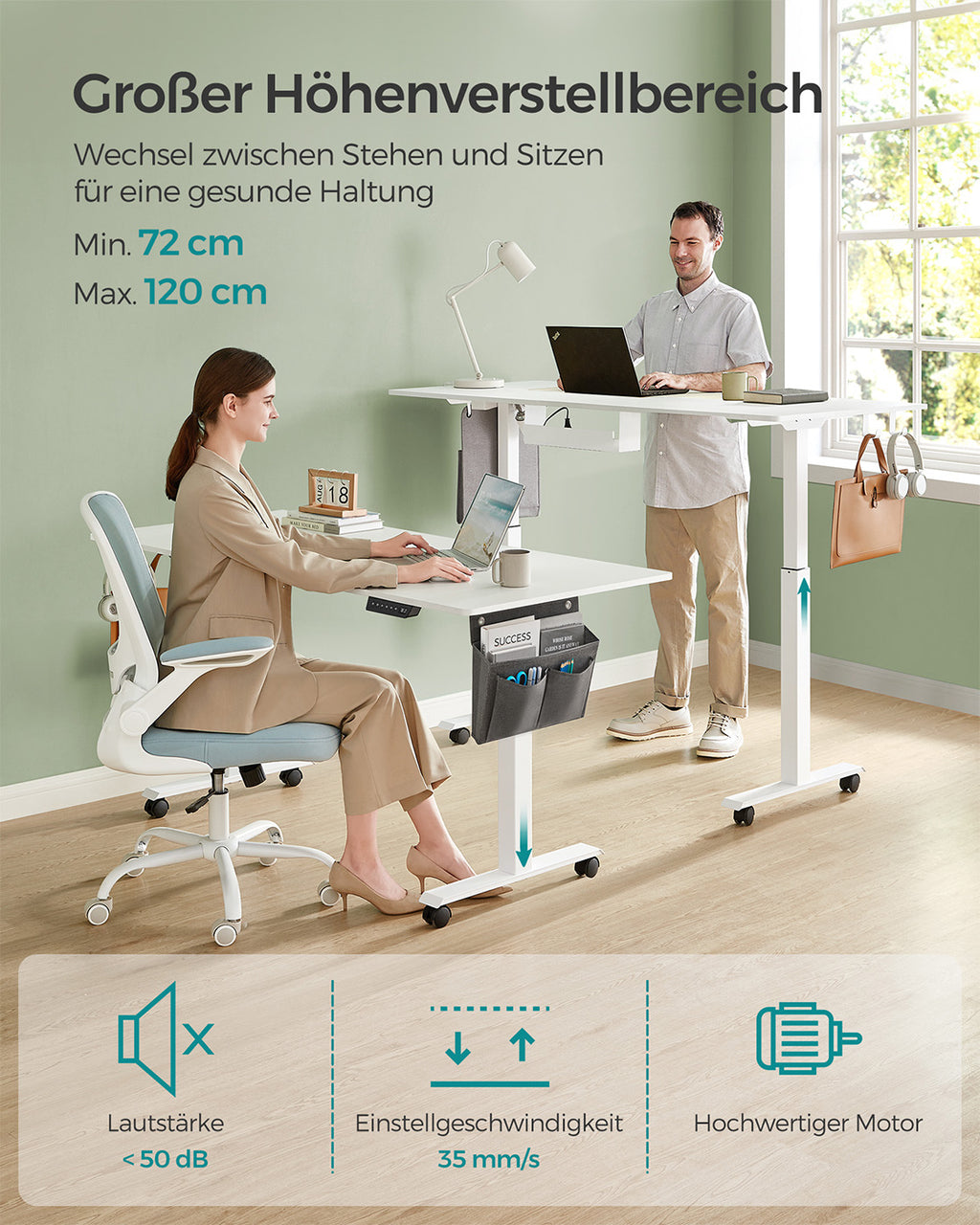 Höhenverstellbarer Schreibtisch mit 60 x 140 cm Platte