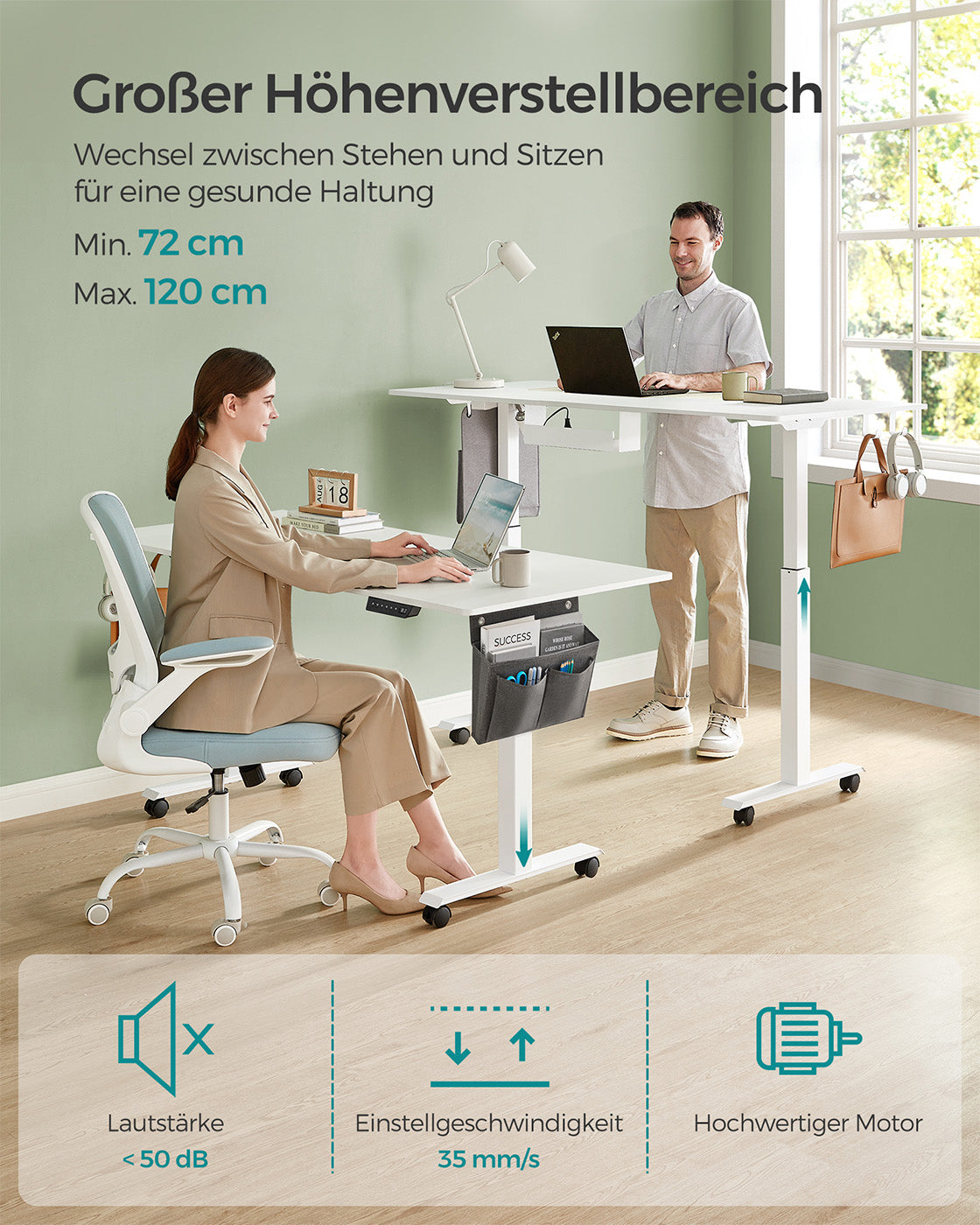 Höhenverstellbarer Schreibtisch mit 60 x 140 cm Platte
