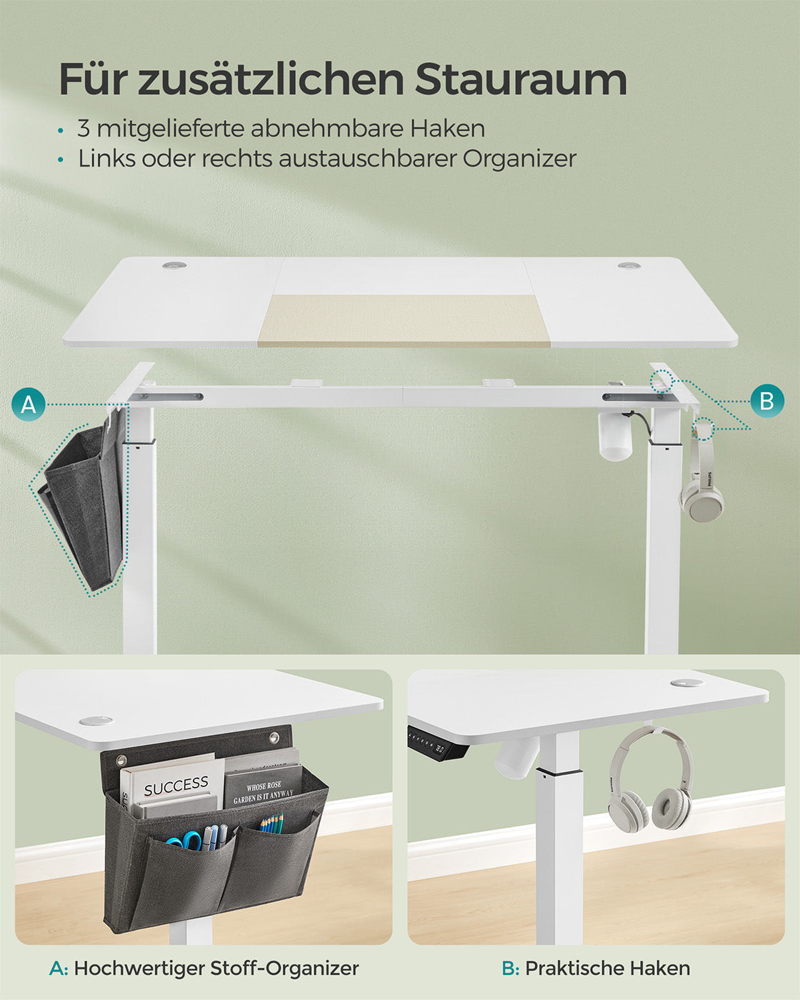 Höhenverstellbarer Schreibtisch mit 60 x 140 cm Platte