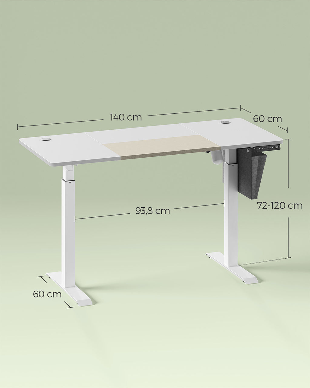 Höhenverstellbarer Schreibtisch mit 60 x 140 cm Platte